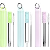 FYY Reusable Travel Straws with Case - 3 Pack Collapsible Stainless Steel Straws with Cleaning Brush & Silicone Tips Portable