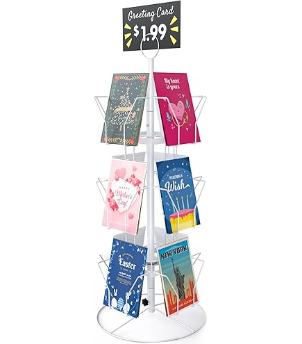 12 Pockets Rotating Greeting Card Rack, 3 Tier Metal Rotating Card Display Stand, Card Display Stand Card Display Stand Spinning Greeting Card Holder Grocery Stores Retai