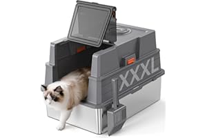 DONLINNO XXXL Stainless Steel Litter Box with Lid,28" L x 20.5" W x 16.5" H Extra Large Cat Litter Box Enclosure for Large and Multi-Cats Families,Non-Sticky, Anti-Leakage, Easy to Clean(Gray)