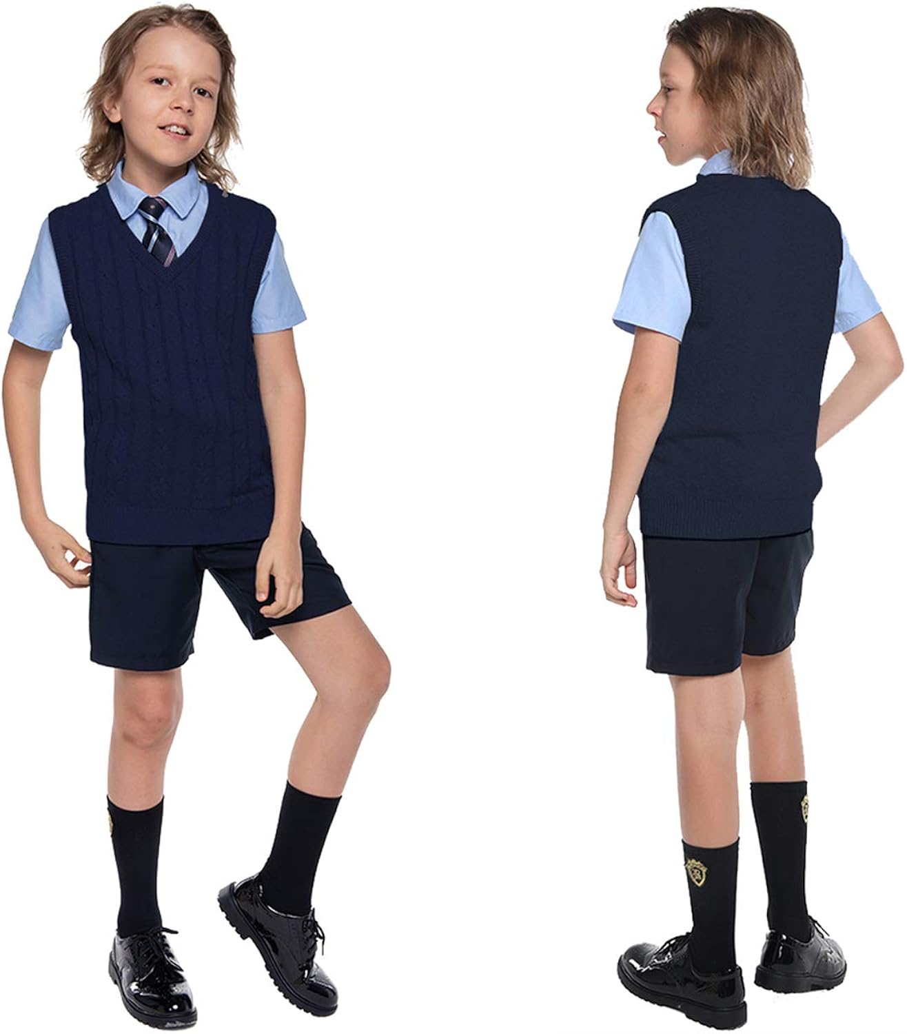 Benito & Benita BOBOYOYO Boys' Sweater Vest, School Uniform Sweater Pullover, Cotton Knit V-Neck Vest for Boy Girl Baby: Clothing