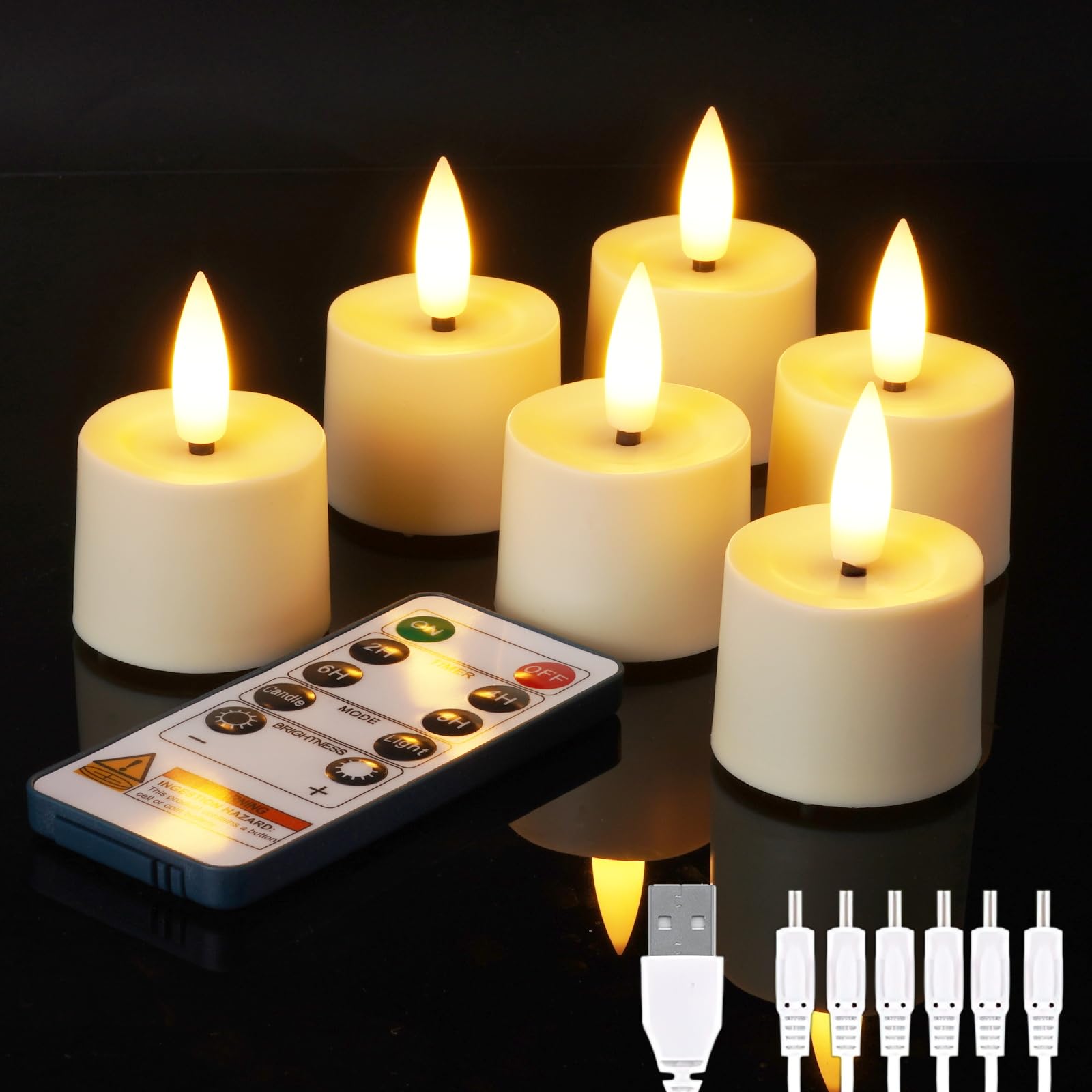 Photo 1 of ***MISSING ONE*** BEICHI Rechargeable Candles, Tea Lights Candles Battery Operated with Remote, Flameless Votive Candles with 2/4/6/8h Timer Flickering for Home Decor- Dia 1.5" x H 2.3"- 6 Pack