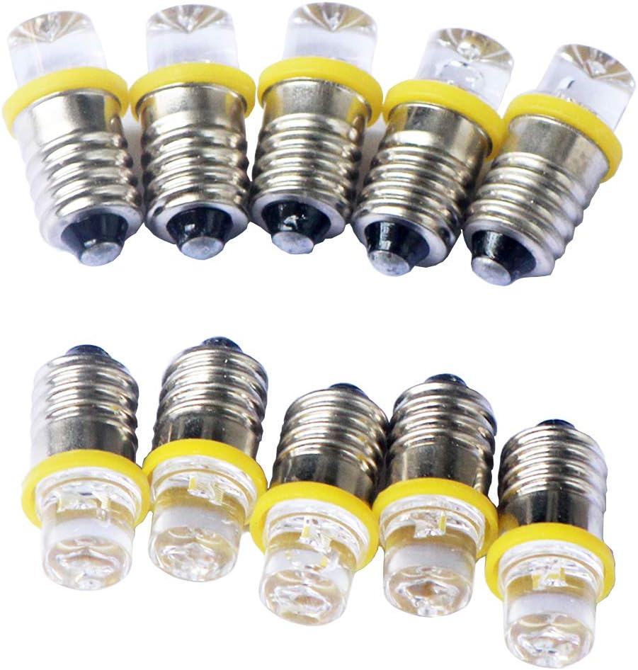 GutReise 10pcs E10 Screw 4.5V Yellow Flood Light Led Bulb Flood Light Lamps +10pcs E10 Base (4.5V, Yellow)