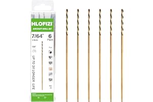 HLOFIZI 7/64 x 6 Inch Extra Long Drill Bits (6 Pack), Aircraft Drill Bit Black and Gold M2 HSS for Wood, Plastic, Thin Metal 