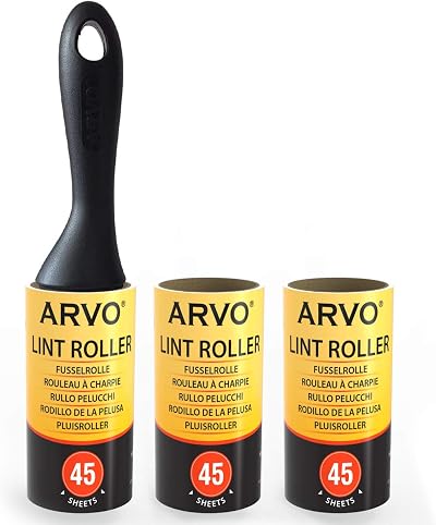ARVO Lint Roller 3 Pack 135 Sheets 45 per Roll 1 Handle Easy Tear