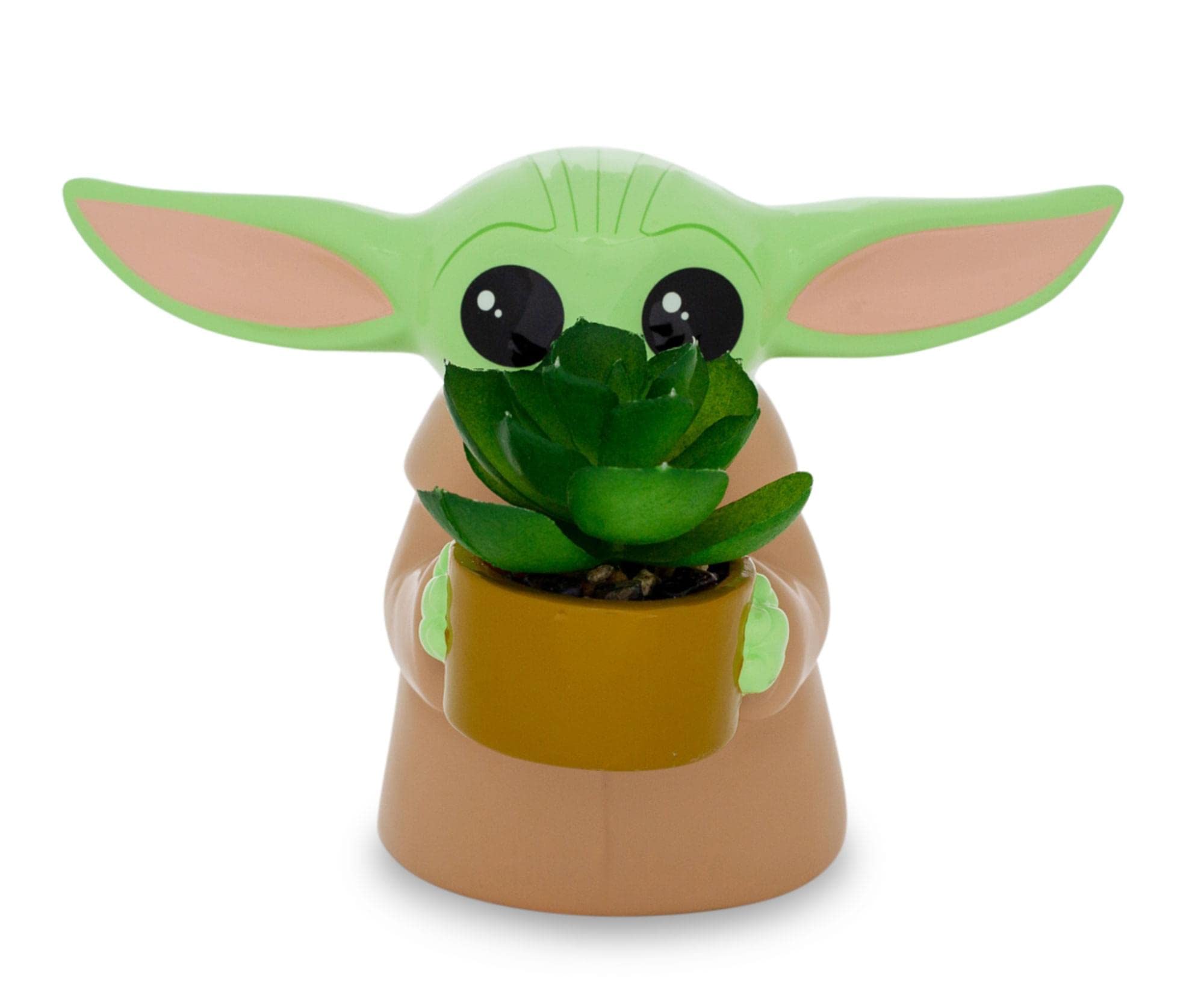 Silver Buffalo Star Wars: The Mandalorian Grogu Ceramic 4 Inch Mini Planter with Artificial Succulent