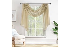 MIULEE Window Scarf for Party Voile Curtain Scarf Sheer Window Valance Draping Fabric for Wedding Arch Ceremony Canopy Bed, Swag Curtain Window Treatment One Panel, 54 x 144 Inches Long, Beige