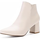 Solestique Women’s Ankle Boots with Side Cutout, Pointed Toe, Low Block Heel Zip Dress Booties for Work & Casual Wear
