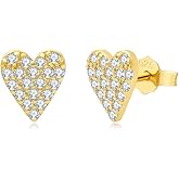14k Gold Filled Heart Stud Earrings for Women - Pave Cubic Zirconia Heart, Perfect Gold Heart Earrings for Everyday Wear