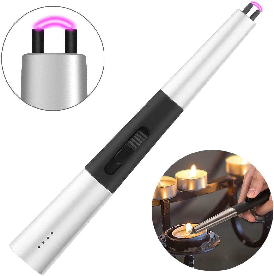 Aitsite Electric Arc Lighter Candle Lighter Flameless Windproof USB Rechargeable Lighter with Safe Protector Button for BBQ Camping Grilling Stove Fireworks (Grey)