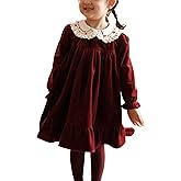 Twoflower Baby Girls' Dresses,Toddler Vintage Christmas Party Velvet Fall Dress with Long Ruffle Sleeve and Peter pan Collar