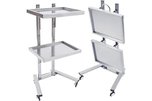 2 Tier Metal Rolling Cart, Stainless Steel Salon Tray with Wheels, Foldable Utility Carts, Folding Salon Tray Trolley, Rolling Tray Salon Trolley for Tattoo (Silver)