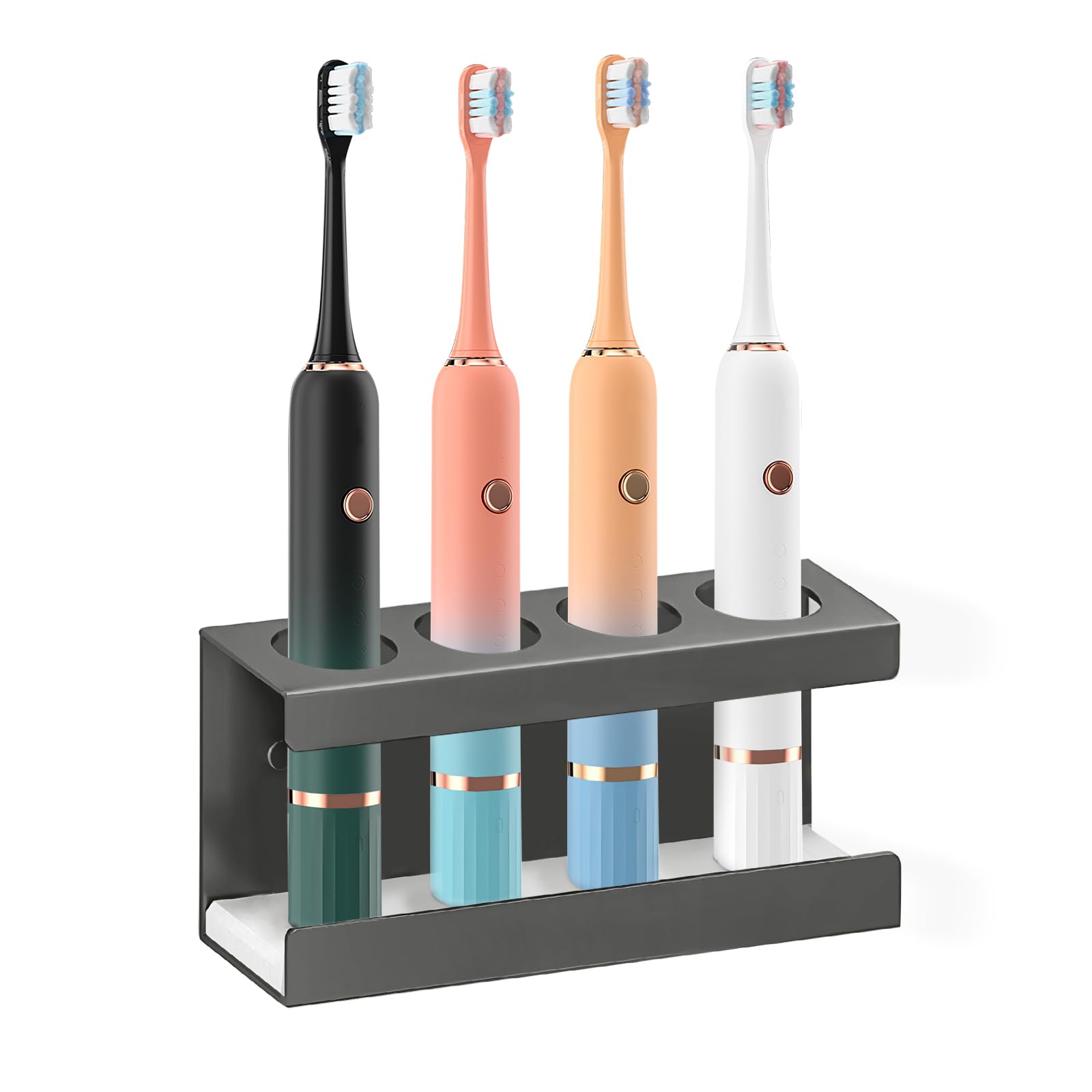 Minicoco Electric Toothbrush Holder Wall Mounted Black Toothbrush Holders for Bathroom 4 Slots Electric Toothbrush Stand with Diatomite Dish，Suitable for Placing Electric Toothbrush Holder Charger
