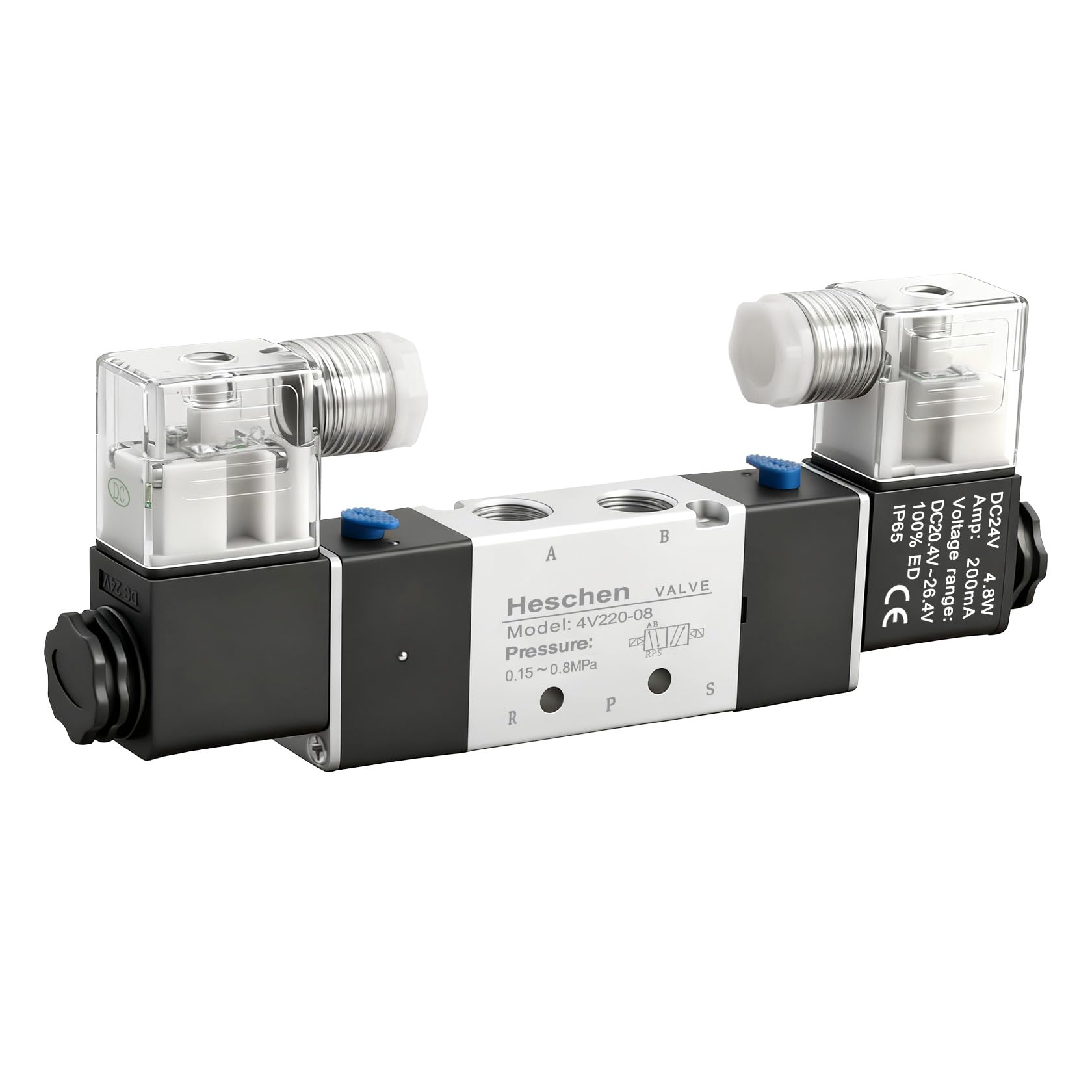 Heschen Electrical Pneumatic Solenoid Valve 4V220-08 24VDC 4.8W PT1/4 5 Way 2 Position CE