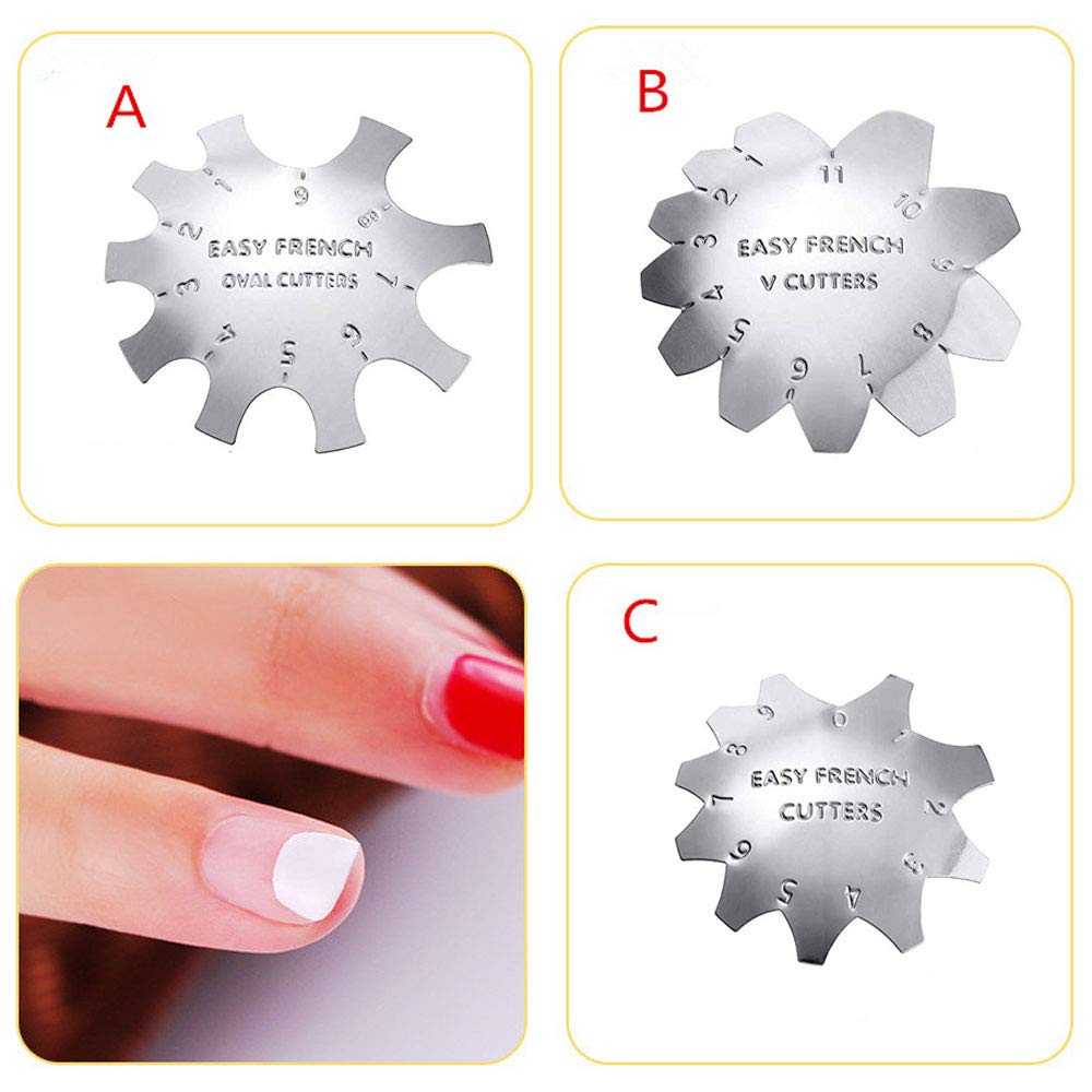 6pcs Nail Manicure Edge Trimmer, Kalolary French Smile Line Nail Acrylic Tool, Durable Stainless Steel Diy Plate Module for Nail Art Decoration : Beauty