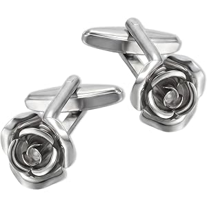Quvvarly 2PCS Silver Rose Flower Cufflinks for Men Classic Shirt Cuff Link, Tuxedo Cufflinks for Son, Father, Husband, Annive