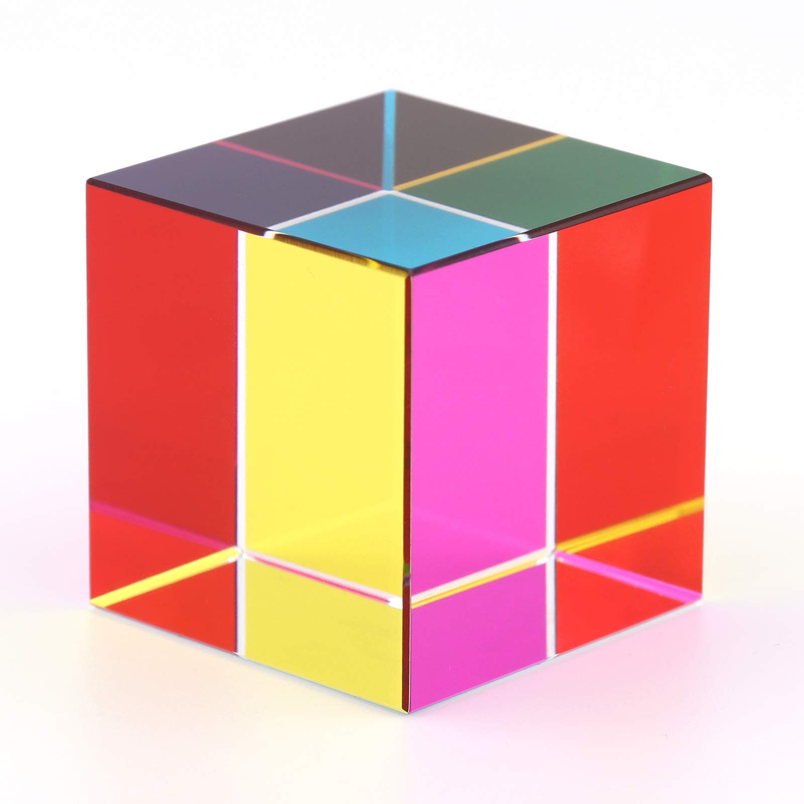 CMY Color Cube 2 inch (50 mm) Crystal Glass Cube Prism, Multi-Color CMYcube Toys and Desktop Decoration