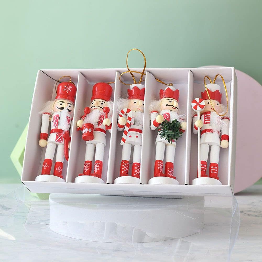 Nutcrackers - MANO 5 PCS Nutcracker Ornaments for Christmas Tree Nutcracker Figures Christmas Decoration Puppet Toys Home Decor - White Red - 6Inch