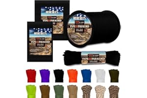 HERCULES Type III Paracord 550 Paracord Rope Parachute Cord, 50' Black for Survival Rope, Survival Cord