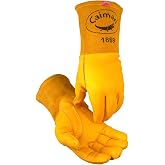 Caiman 1869 Cow Grain Leather Metal Inert Gas Welding Glove, Tan and Gold