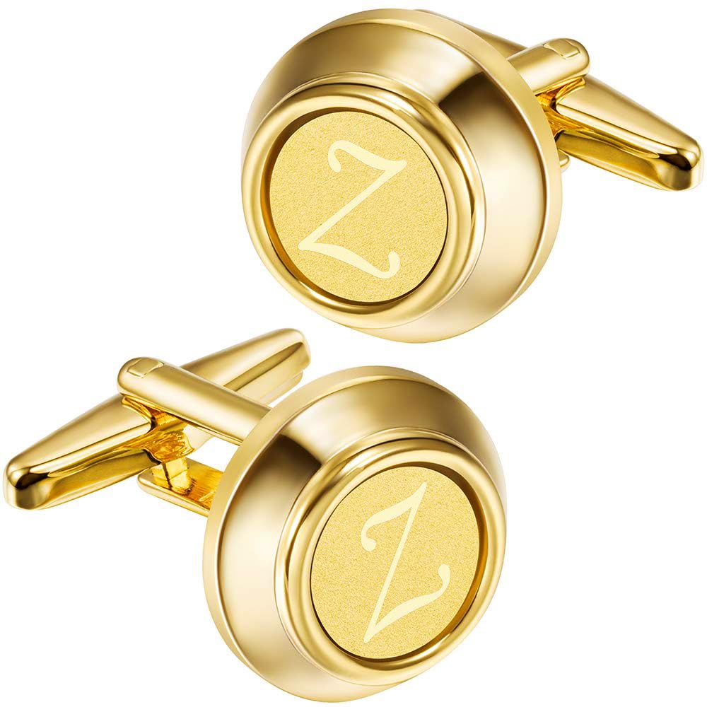 HAWSON 2 inch Tie Clips and Cufflinks Sets for Men A-Z Gold Engraved Letter Cufflinks and Tie Clips Sets for Formal Business Wedding, Metal, No Gemstone