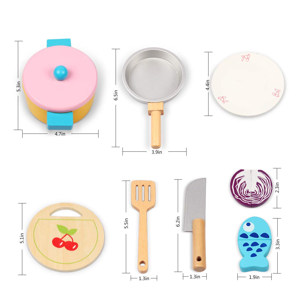 Lydaz Kids Cooking Set, Wooden Kitchen Pretend Play Toys with Cookware Utensils Pots and Pans Set, 11 PCS Play Kitchen Toy Accessories Cutting Magnetic Play Food for Toddlers Girls Boys