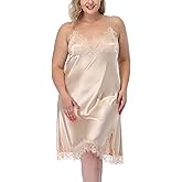 Women's Plus Size Satin Slip Nightgown Lace Chemise Lingeries Sexy Slit Negligees Sleepwear Bridal Lingerie