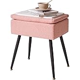 Aibiju Vanity Stool, Pink Vanity Chair with Storage, Foot Stools Ottoman Small, Soft Faux Teddy Fur Stool with 4 Metal Legs, 15.7"x11.8"x18.1" End Side Table for Living Room Bedroom Pink YD-SMS137P