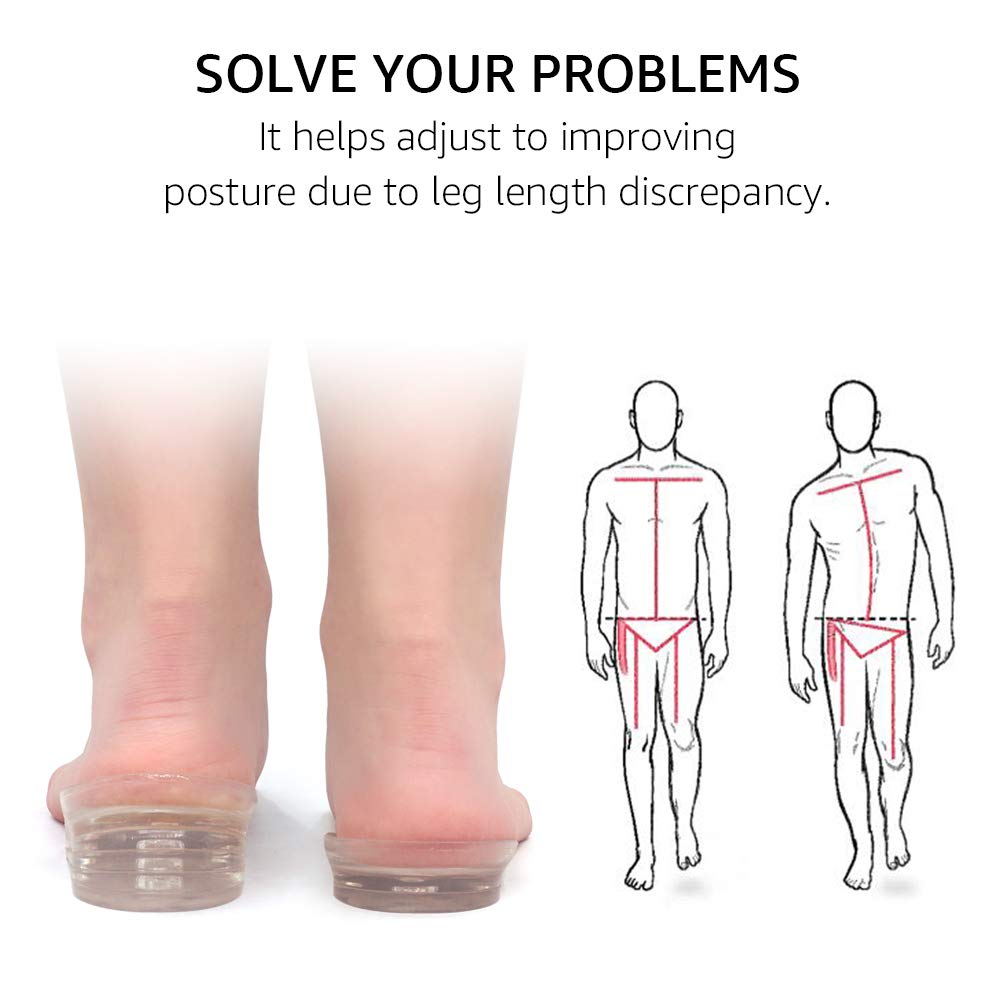 Dr.Foot Adjustable 5-Layer Height Increase Insoles, Silicone Heel Cushion Inserts for Men and Women, Gel Heel Lift Inserts for Leg Length Discrepancy