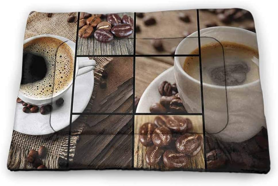 Nomorer Medium Cat Bed Brown for Food and Water for Wood Floors Coffee Themed Collage Close Up Mugs Beans on Wooden Table Aromatic Roasted Espresso Drink 23