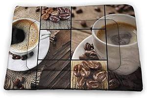 Nomorer Medium Cat Bed Brown for Food and Water for Wood Floors Coffee Themed Collage Close Up Mugs Beans on Wooden Table Aromatic Roasted Espresso Drink 23