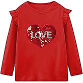 Mrocioa Valentine's Festival Shirt for Girl Heart Flip Sequin Ruffle Tops Kids Long Sleeve Blouse for 2-8 Years