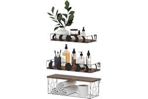 Serwrsw Brown Bathroom Floating Shelves Over Toilet, Set of 3 Moon Phase Wall Shelves, Decorative Storage Shelves for Towel or Toilet Paper