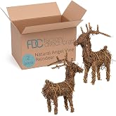 Factory Direct Craft Set of 2 Natural Angel Vine Reindeer - Pair of Small Rustic Grapevine Deer for Primitive Table Favors, Christmas Decorations, and Holiday Displays (8 Inches High)