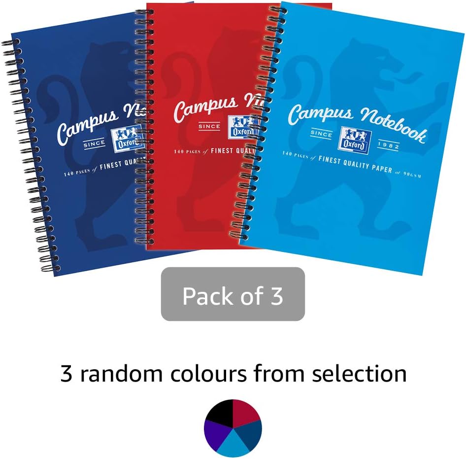 Oxford Campus, A5 Notebook, Lined, 140 Page, Assorted Colours, Pack of