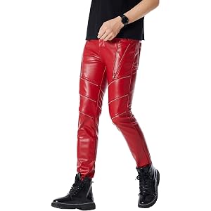 Idopy Men`s Black Slim Fit Soft PU Faux Leather Biker Pants