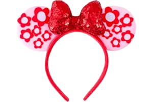 PAITTY Pearl Mouse Ears Bow Headbands for Girls Kids Sparkle Hair Band Ear Headband Party Princess Trip Cosplay Costume Decor