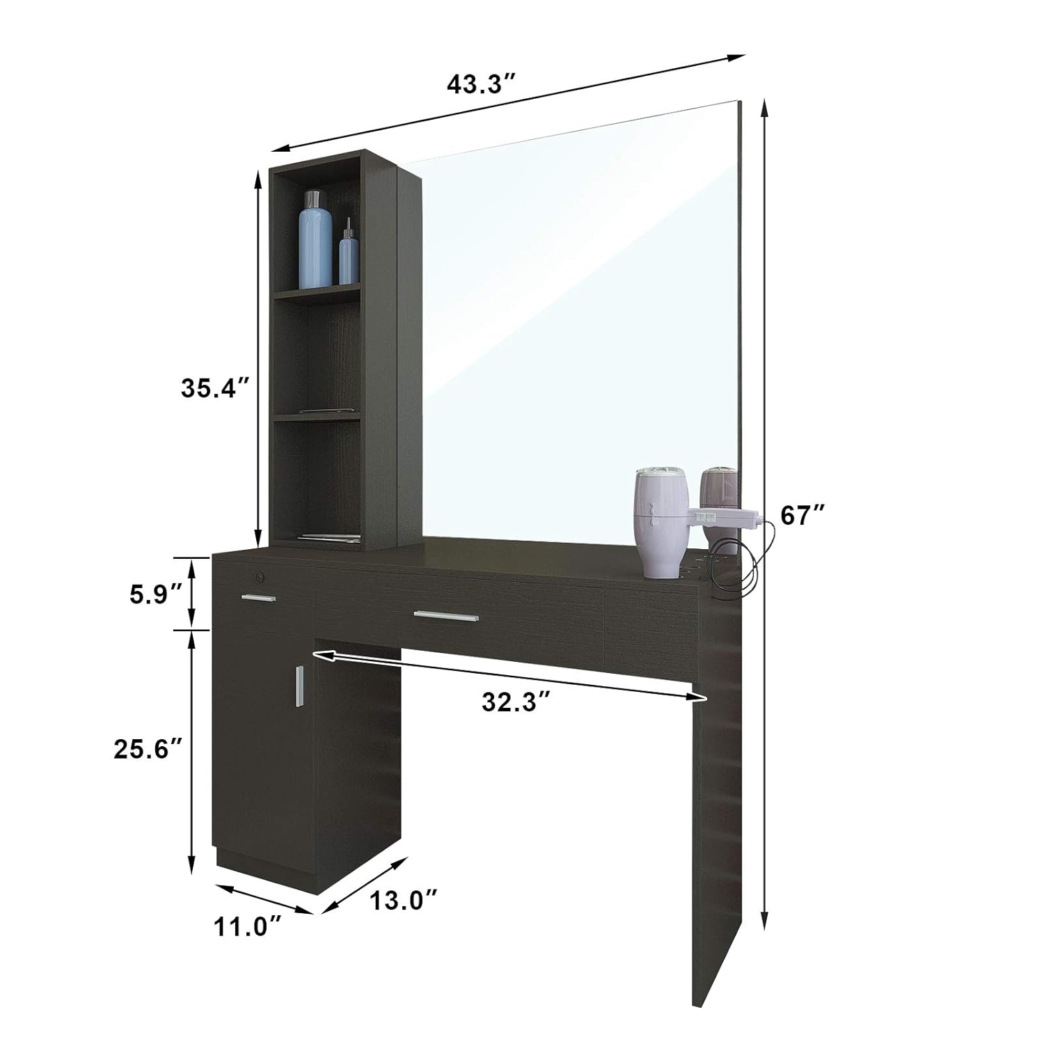 Artist Hand Wall Mount Salon Station Barber Stations Styling Station Barber Beauty Spa Salon Equipment Set with Mirror,Left Shelf (Black): Beauty