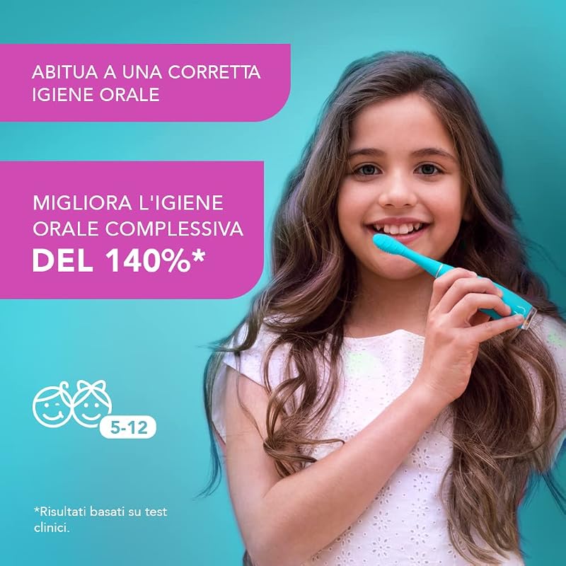 ISSA Kids Spazzolino Elettrico 5-12 Anni, Igiene Orale Completa