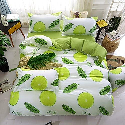 3 Piece Bedding Sets Duvet Cover and Pillow Shams Queen/Full, White Green Lemon Tropical Plant Banana leaves Soft Microfiber Printed Reversible Design (Full/Queen, (1Duvet Cover+2Pillowcases)#02)