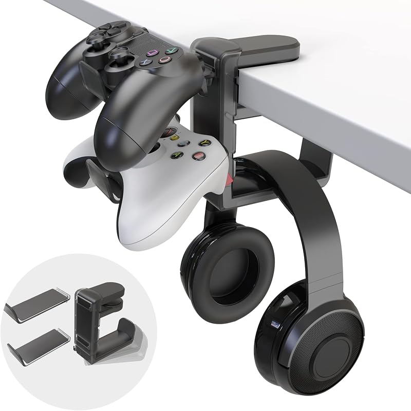 EURPMASK 3-in-1 Headset Controller Holder Clamp Mount Desk Organizer PC Gaming