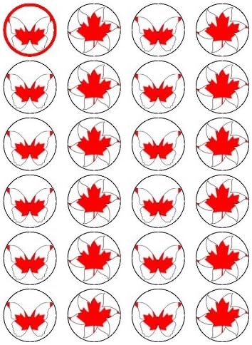 x24 1.5" Canadian National Flag Cup Cake Toppers With Mixed Flowers and Butterflies Decorations on Edible Rice Paper