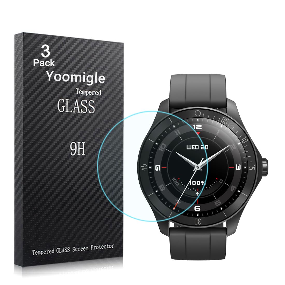 Yoomigle 3 Pack Compatible with TOOBUR IDW18 Smartwatch Screen Protector Tempered Glass for VeryFit IDW18 Smart Watch Screen Protectors Foils Glass Anti-Scratch