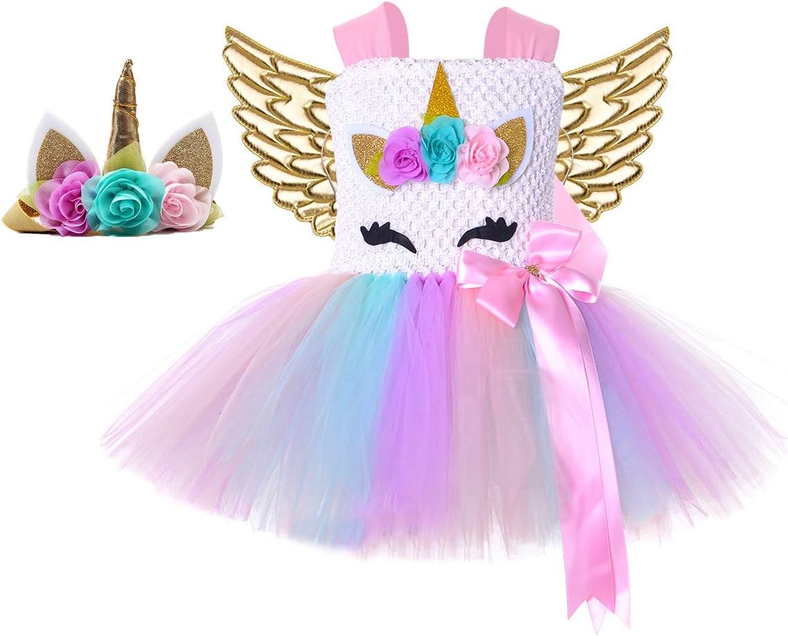 Unicorn Tutu Dress Costume for Girls Halloween Birthday Party Outfit Costumes for Toddler Kids with Accessories