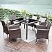 Wisteria Lane Outdoor Wicker Dining Set, 7 Piece Patio Dinning Table Brown Wicker Furniture Seating (Beige Cushions)