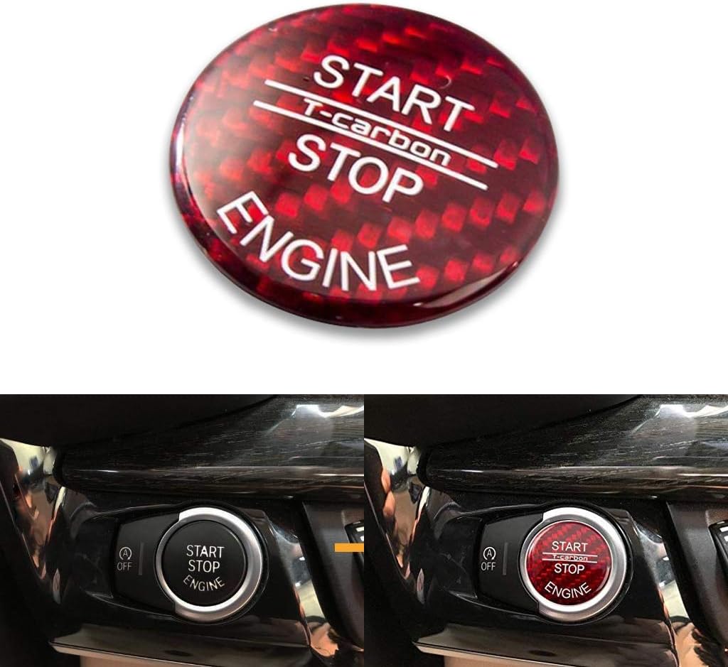 Xotic Tech Red Carbon Fiber Keyless Start Stop Button Trim Cover Cap for BMW 1 2 3 4 5 6 7 X3 X4
