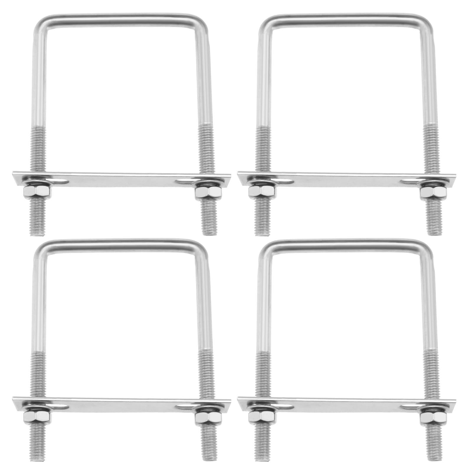 SG Store 4PCS Square U-Bolts M8 Thread 71mm Inner Width 100mm Length 304 Stainless Steel U-Shaped Clamp Bolt with Nuts and Plates for Vehicles Pipelines Buildings