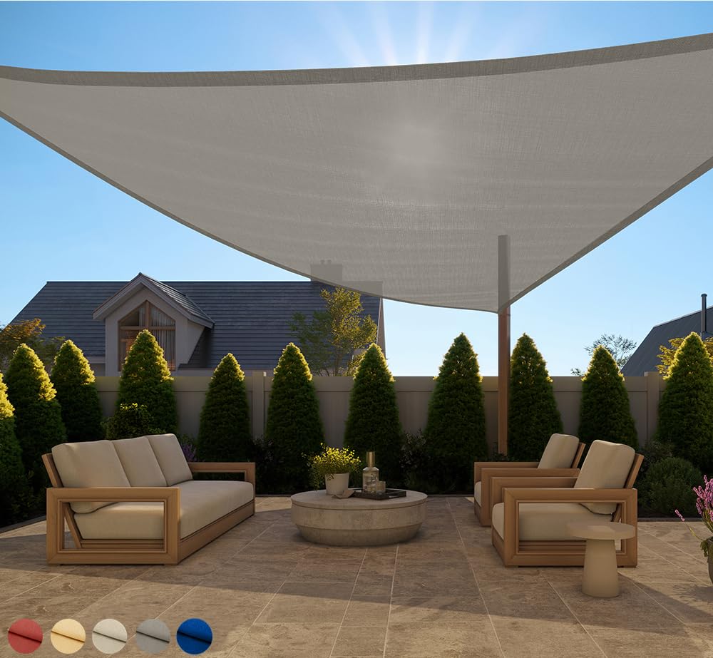 GORILLA GRIP Heavy Duty Sun Shade, UV Protection Fade Tear and Rust Resistant Triangle Sunshade Canopy, Curved Edges Blocks Sunlight, Breathable Sail, Outdoor Patio, Lawn Garden Butter Cream Image