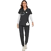 COZYFIT Scrubs for Women Set - Stretch V-Neck Scrub Top & Jogger Pant with 8 Pockets COZY SCRUBS