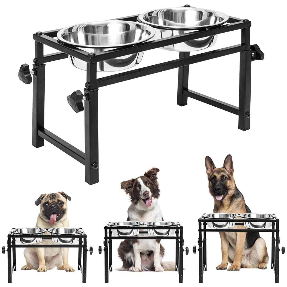 SCENEREAL Adjustable Raised Pet Bowls with 2 Bowls for Dogs - Stainless Steel Elevated Pet Feeder, Dog Water Dishes Station Food Bowls Stand for Medium Large Dogs