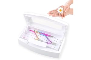 BOMOQING Nail Tool Sterilizer Box, Plastic Sterilizing Tray, Plastic Clean Sterilizing Box Storage Organizer for Nail, Tweezers, Eyelash Extensions, Hair Salon, Spa & Cutter Manicure Equipment(White)